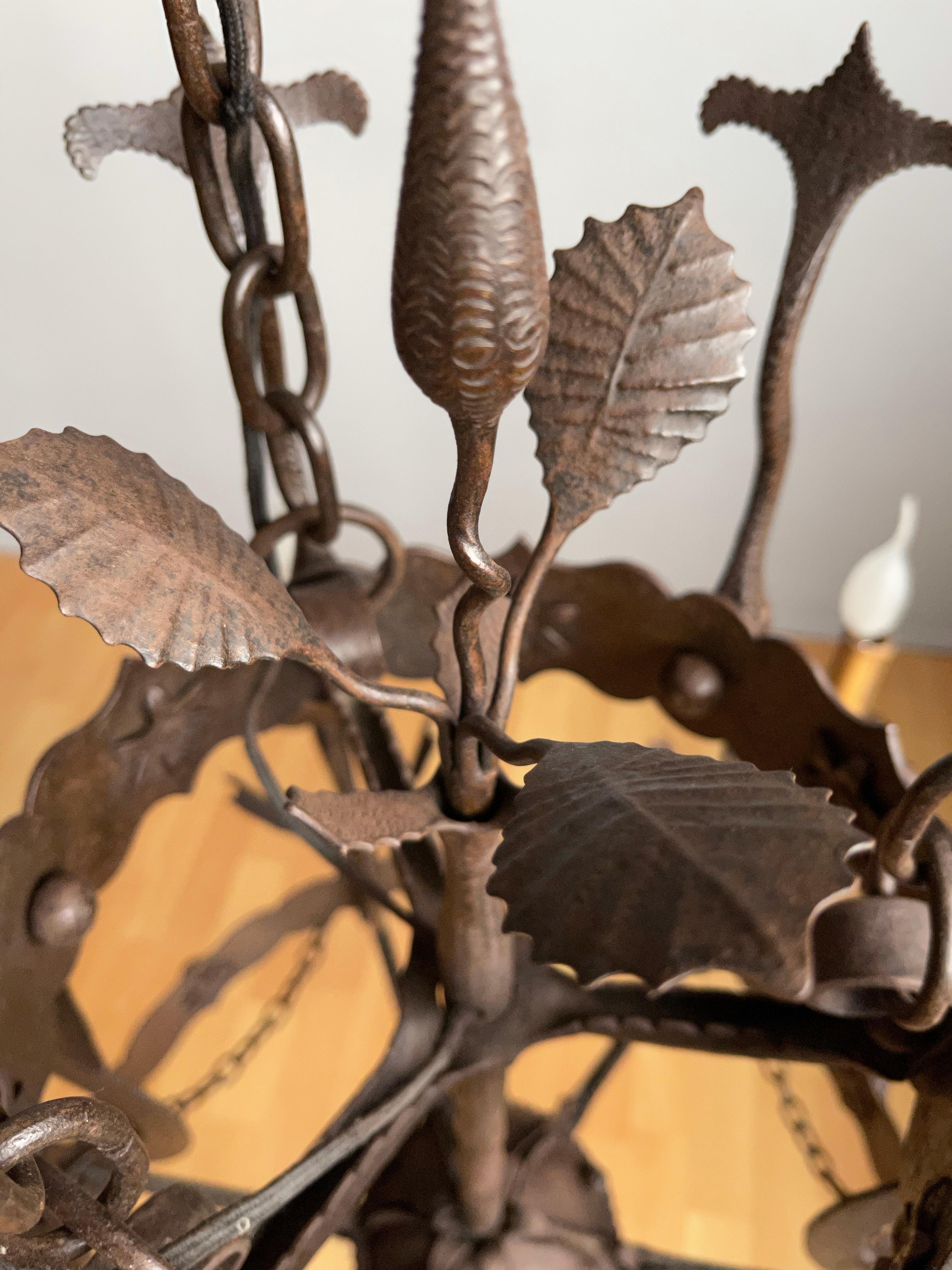Impressive Large Forged Wrought Iron Seven-Light Chandelier w Dragon Sculptures 10