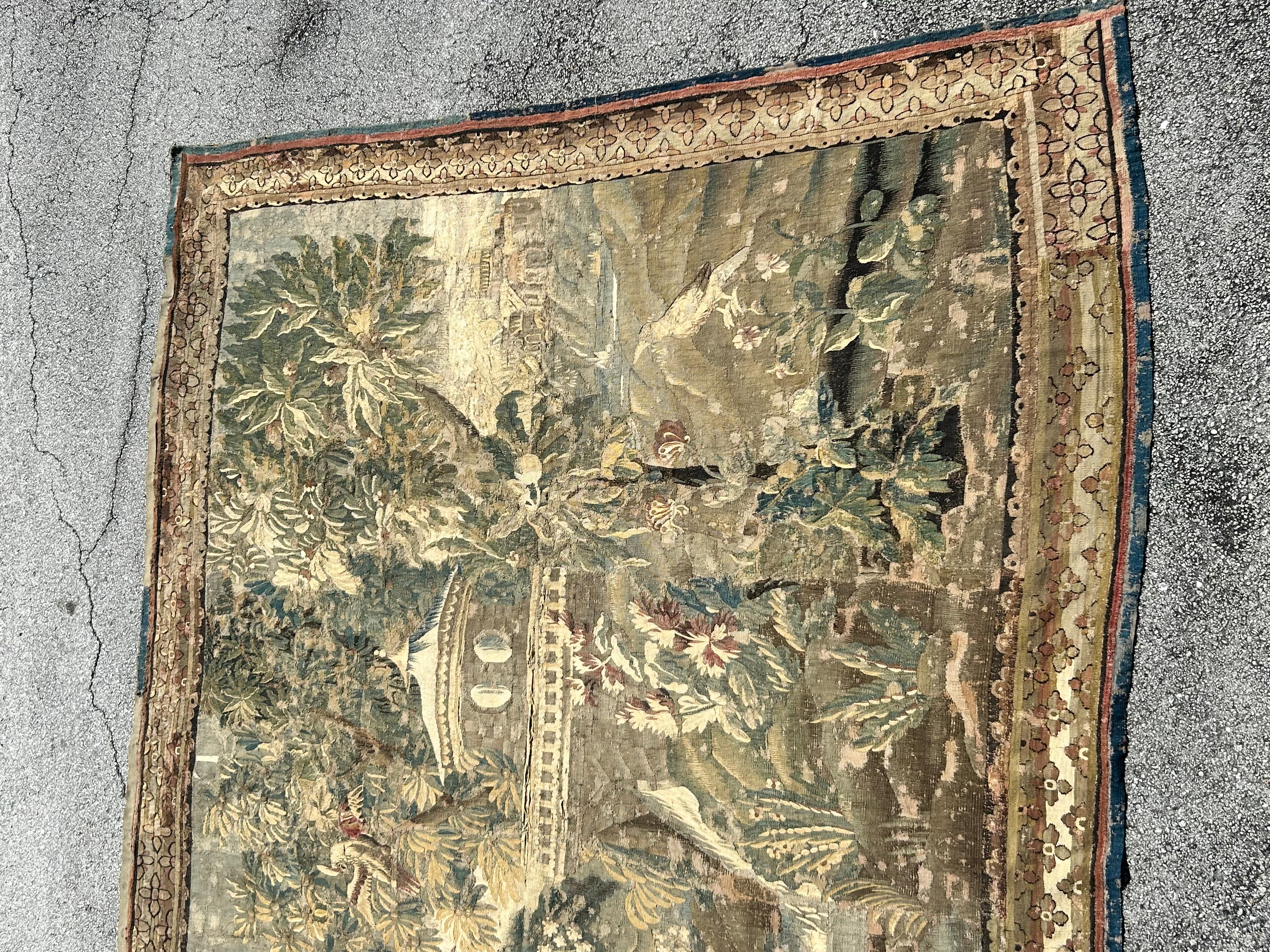 Impressive Large French Aubusson Wool Tapestry  In Fair Condition For Sale In Bradenton, FL