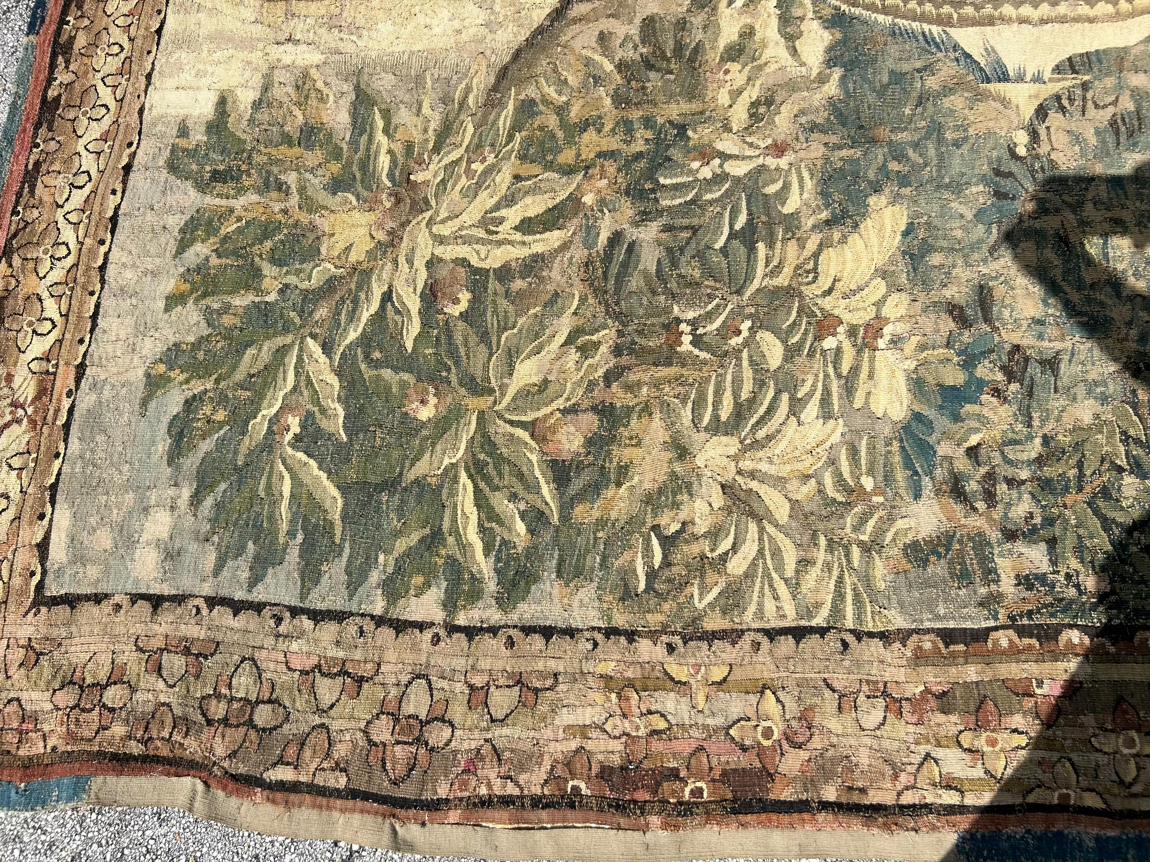18th Century and Earlier Impressive Large French Aubusson Wool Tapestry  For Sale