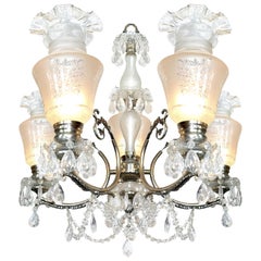 Impressive Large French Regency Empire Cut Crystal Chrome Chandelier