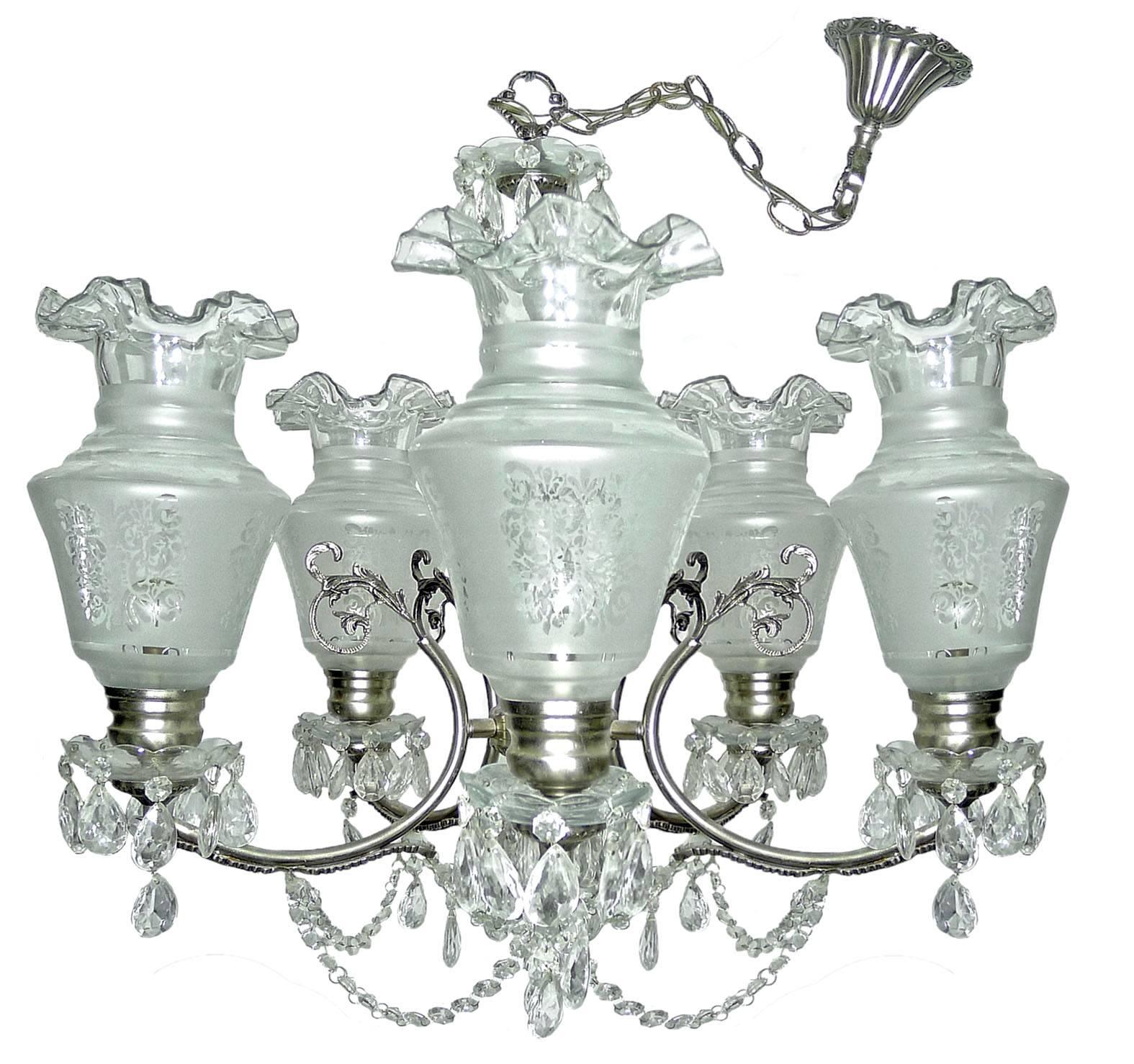 Hollywood Regency Impressive Large French Regency Empire Cut Crystal Chrome Chandelier For Sale