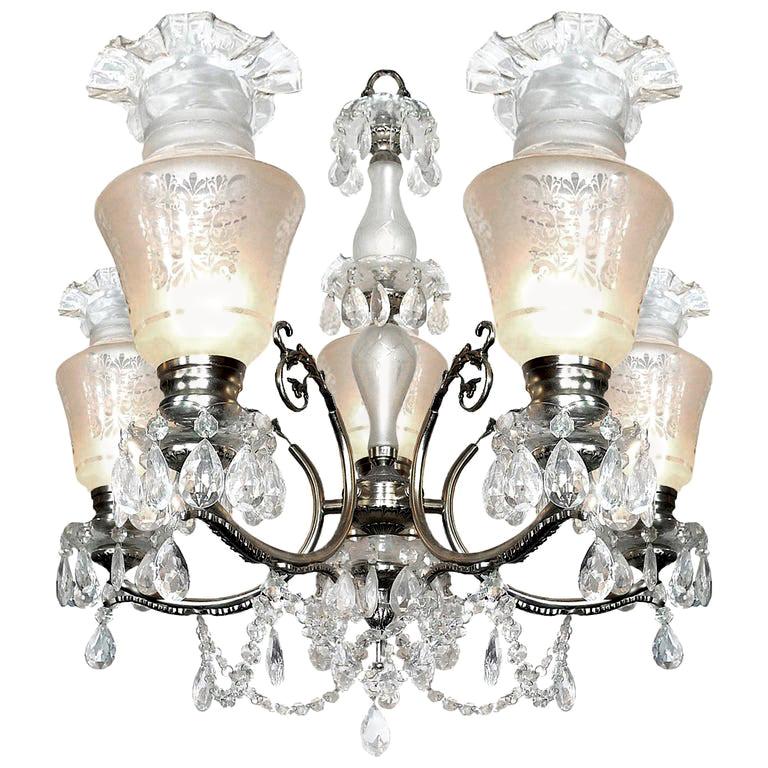 Impressive Large French Regency Empire Cut Crystal Chrome Chandelier For Sale