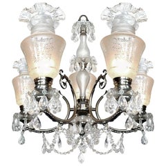 Antique Impressive Large French Regency Empire Cut Crystal Chrome Chandelier