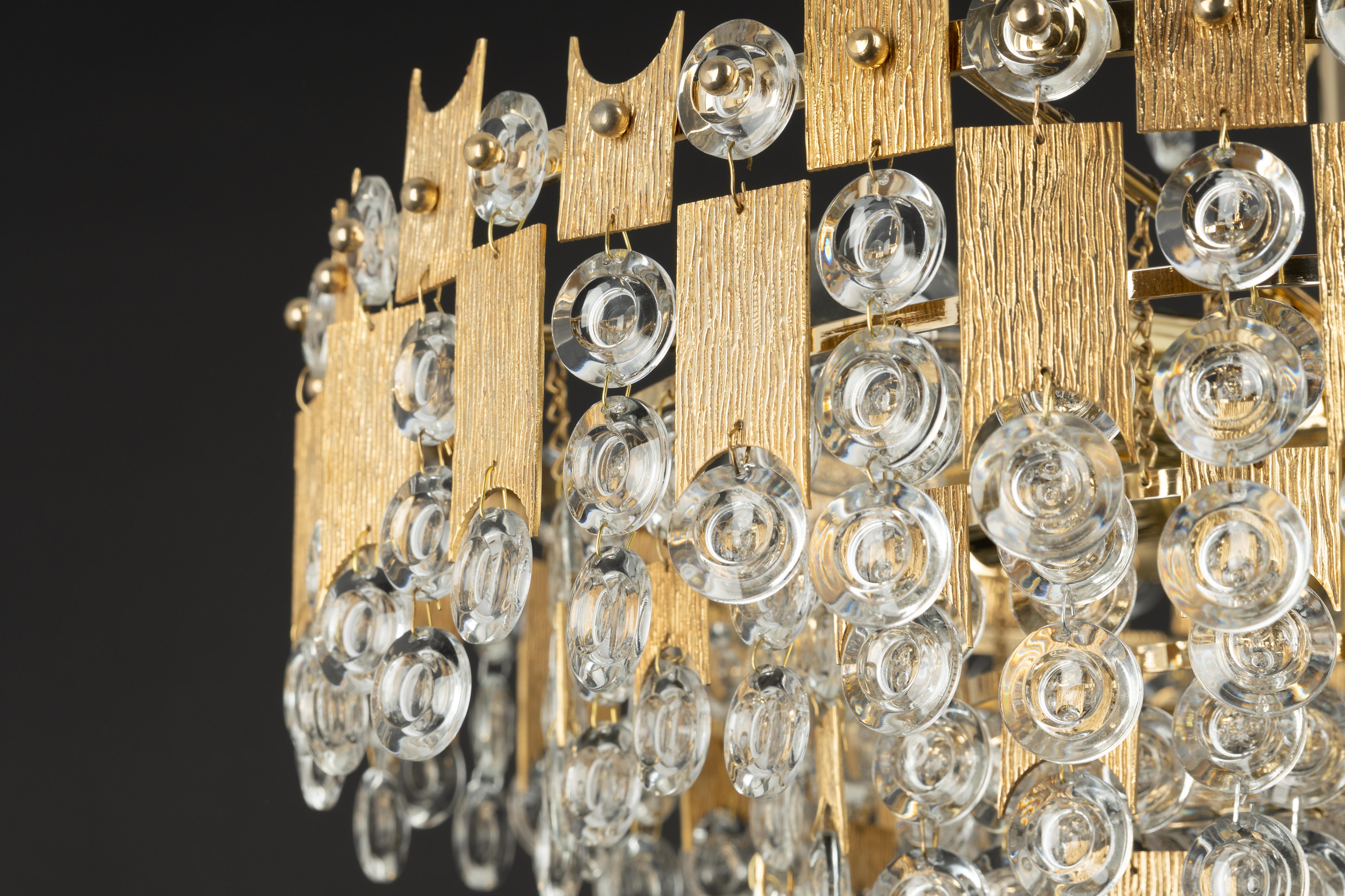 Impressive Large Gilt Brass and Crystal Glass Chandelier by Palwa Germany, 1960s For Sale 9