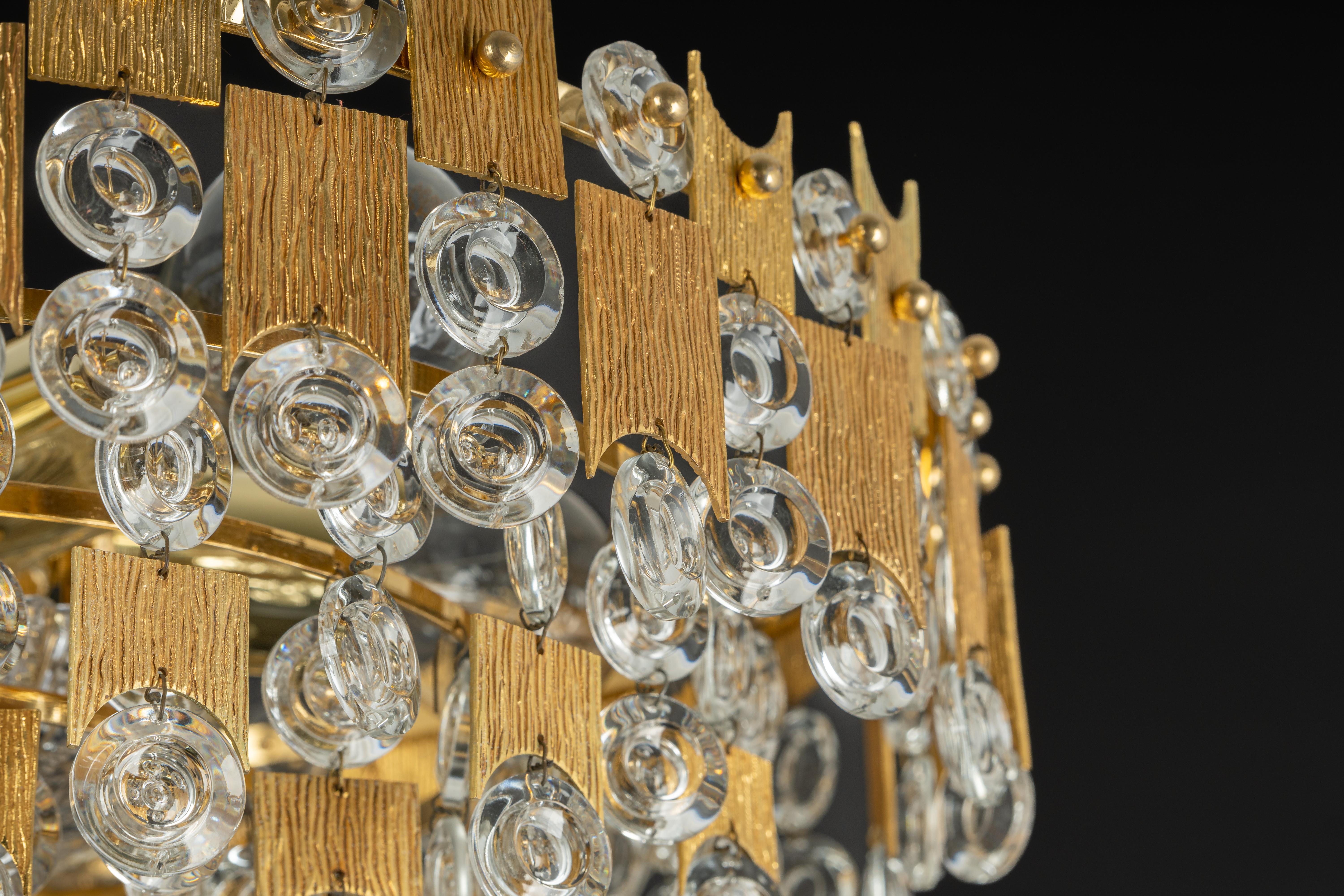 Impressive Large Gilt Brass and Crystal Glass Chandelier by Palwa Germany, 1960s For Sale 10