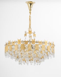 Impressive Large Gilt Brass and Crystal Glass Chandelier by Palwa Germany, 1960s