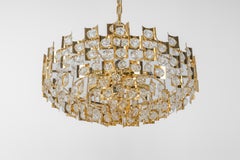 Impressive Large Gilt Brass and Crystal Glass Chandelier by Palwa Germany, 1960s