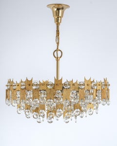Impressive Large Gilt Brass and Crystal Glass Chandelier by Palwa Germany, 1960s