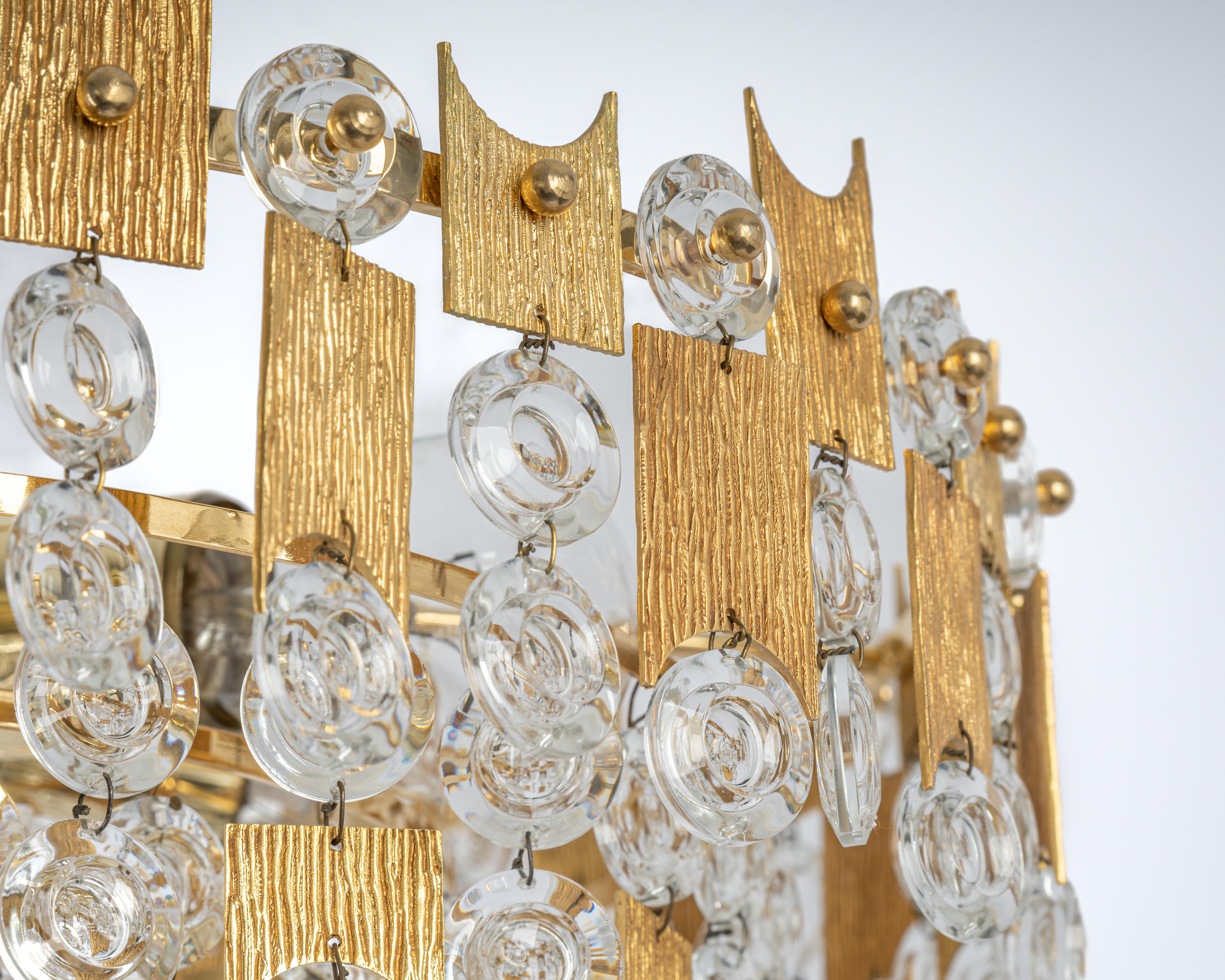 Impressive Large Gilt Brass and Crystal Glass Chandelier by Palwa Germany, 1960s For Sale 2