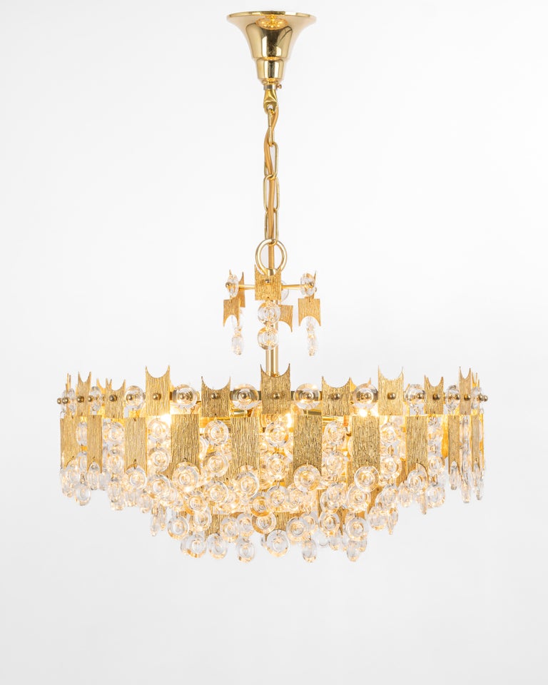 Impressive Large Gilt Brass and Crystal Glass Chandelier by Palwa ...