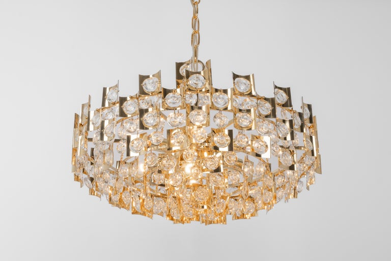 Impressive Large Gilt Brass and Crystal Glass Chandelier by Palwa ...