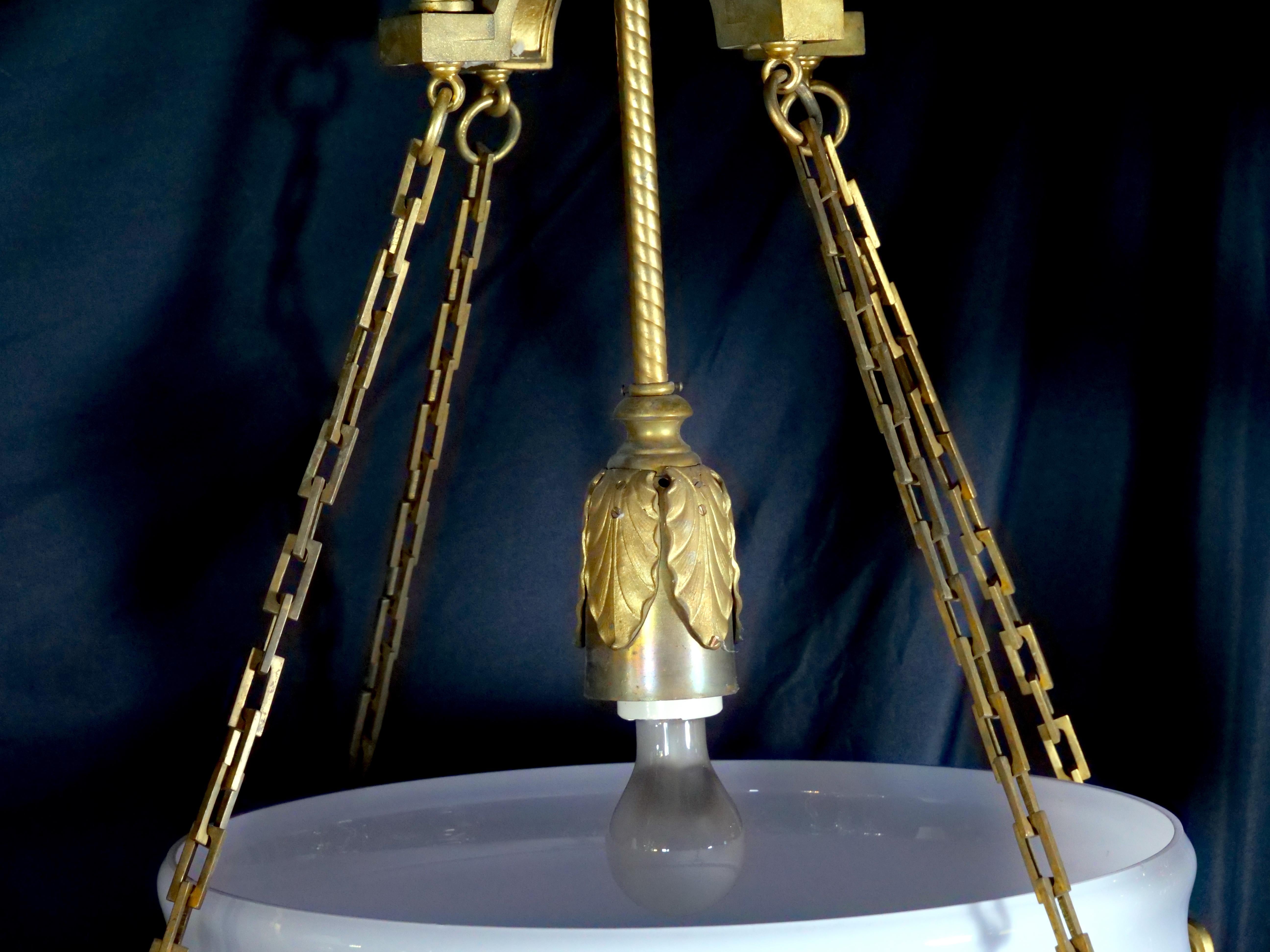 Impressive & Large Gilt Bronze / Art Glass Holding Base Chandelier For Sale 1