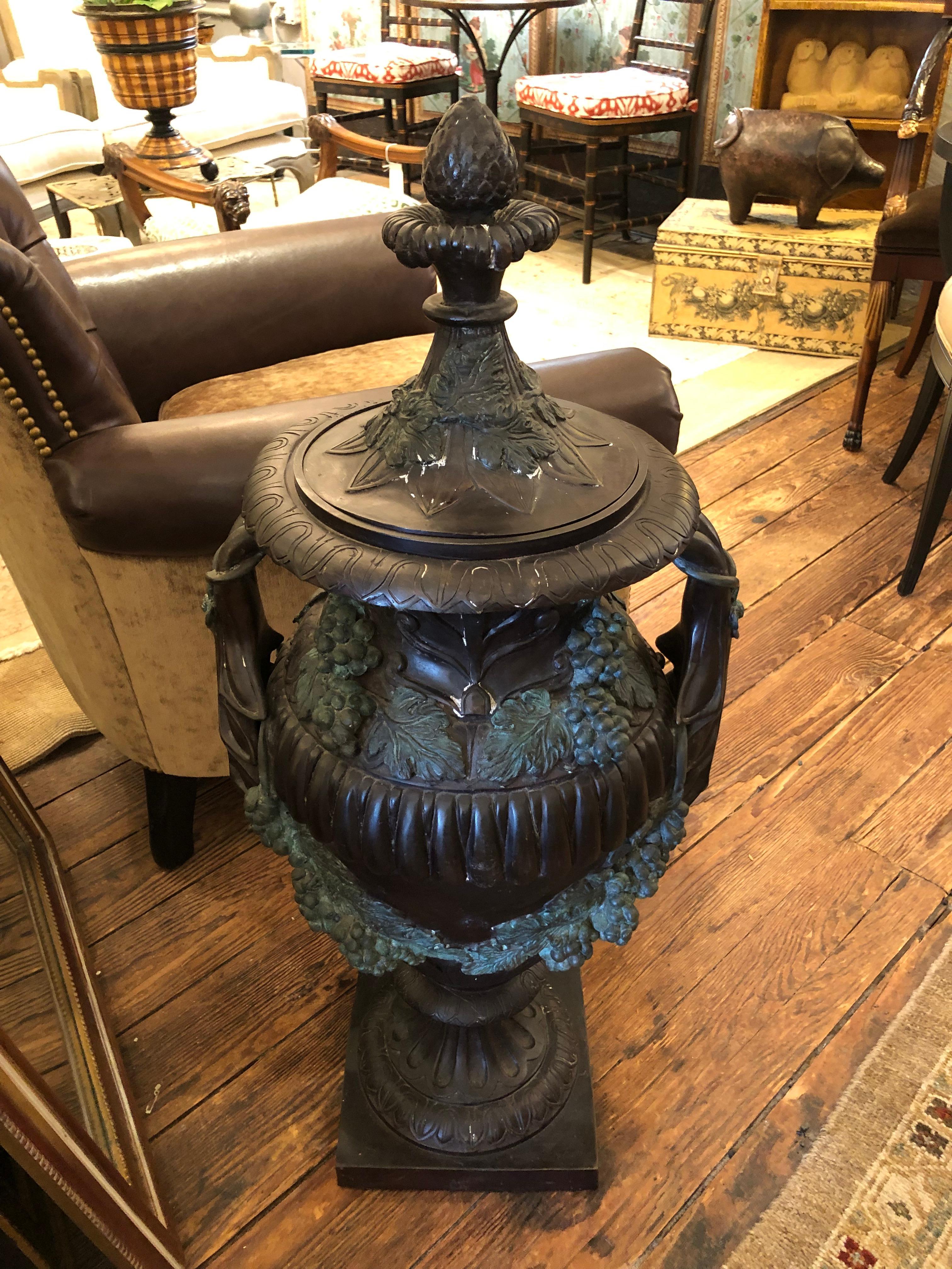 Rococo Impressive Large Lidded Ornate Bronze Urn For Sale