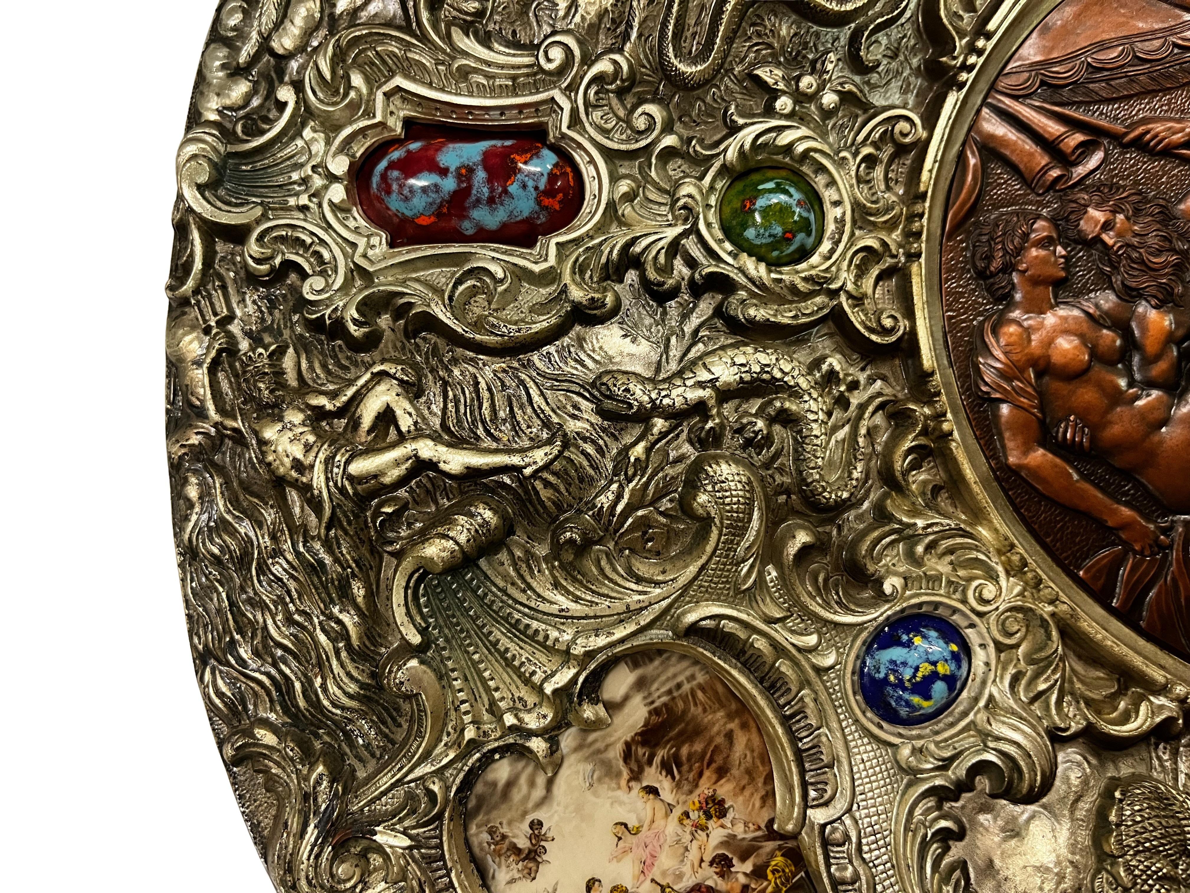 Beeindruckende große Medaillon Platte Emaille Bronze Mythologie Renaissance-Stil Spanien im Angebot 4