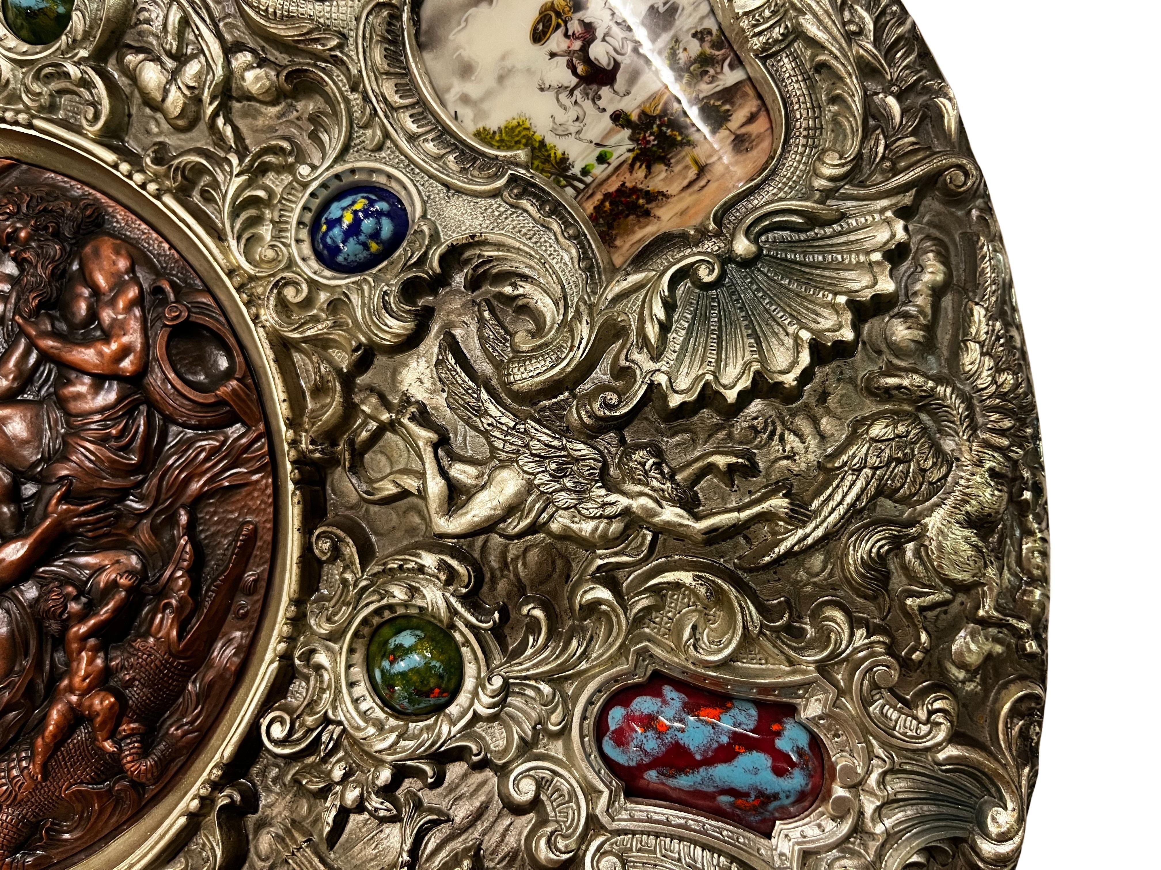Beeindruckende große Medaillon Platte Emaille Bronze Mythologie Renaissance-Stil Spanien im Angebot 6