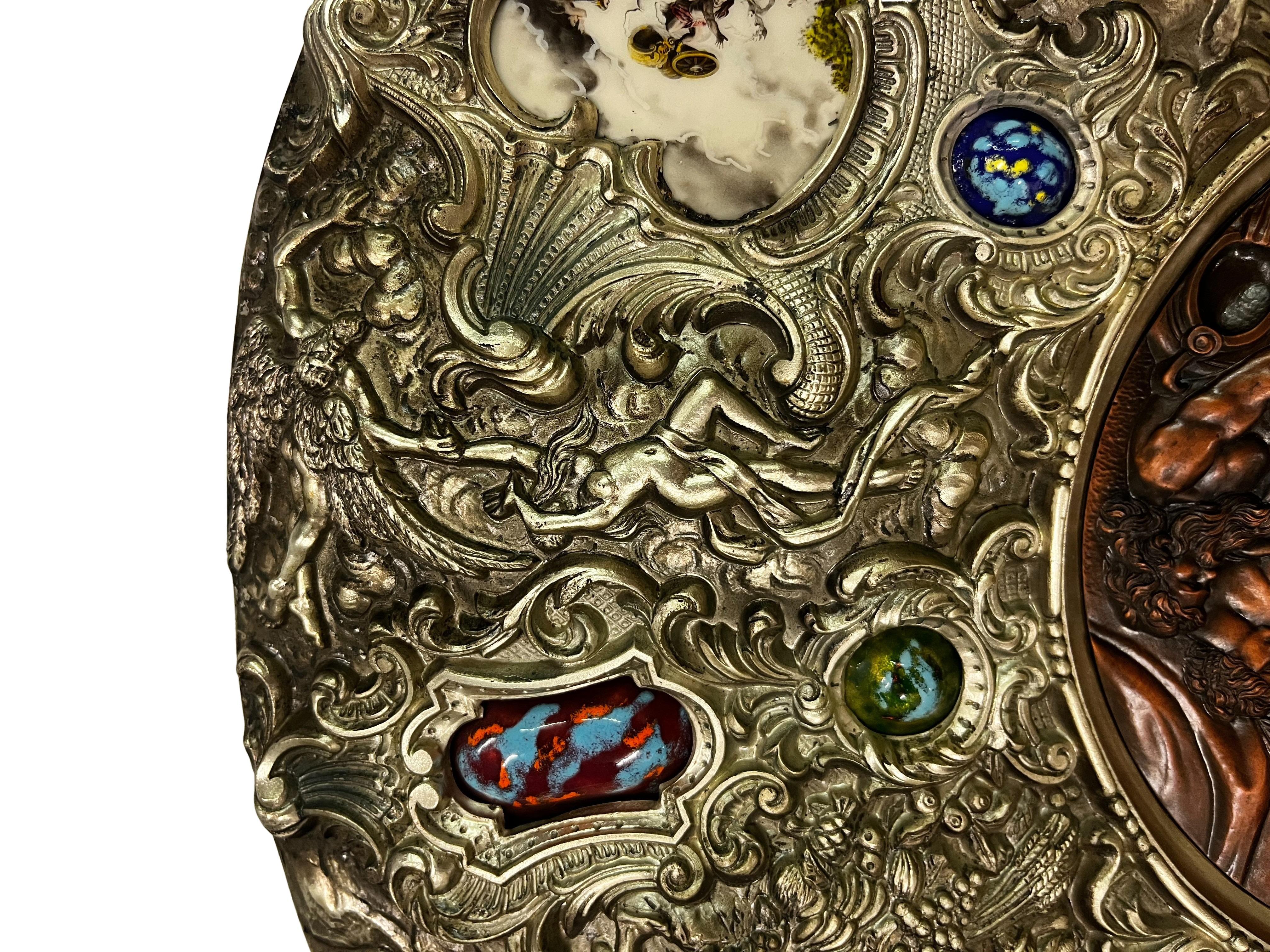 Beeindruckende große Medaillon Platte Emaille Bronze Mythologie Renaissance-Stil Spanien im Angebot 7