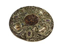 Impressive large medallion plate enamel bronze mythology Renaissance style Spain