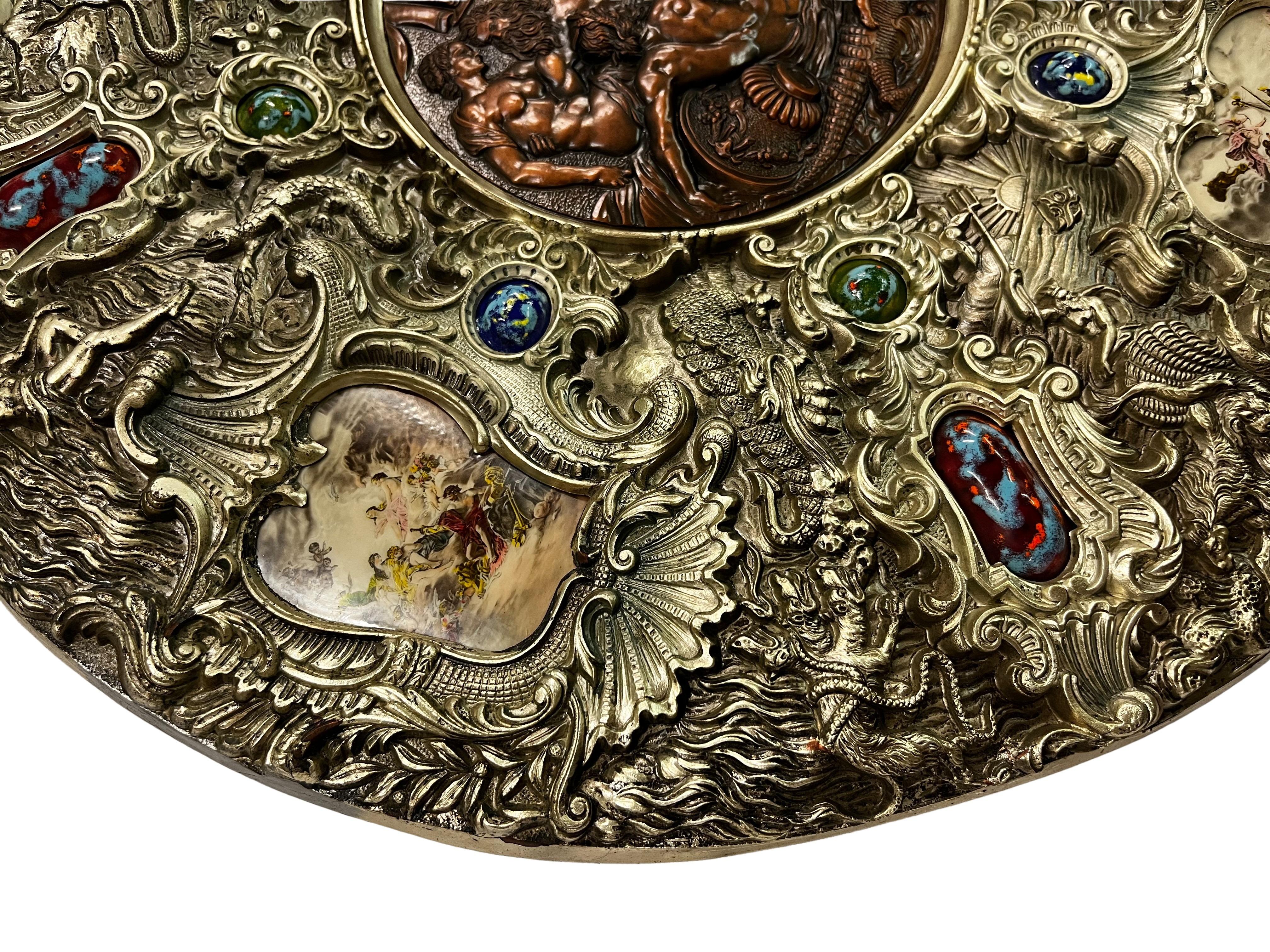 Beeindruckende große Medaillon Platte Emaille Bronze Mythologie Renaissance-Stil Spanien (20. Jahrhundert) im Angebot
