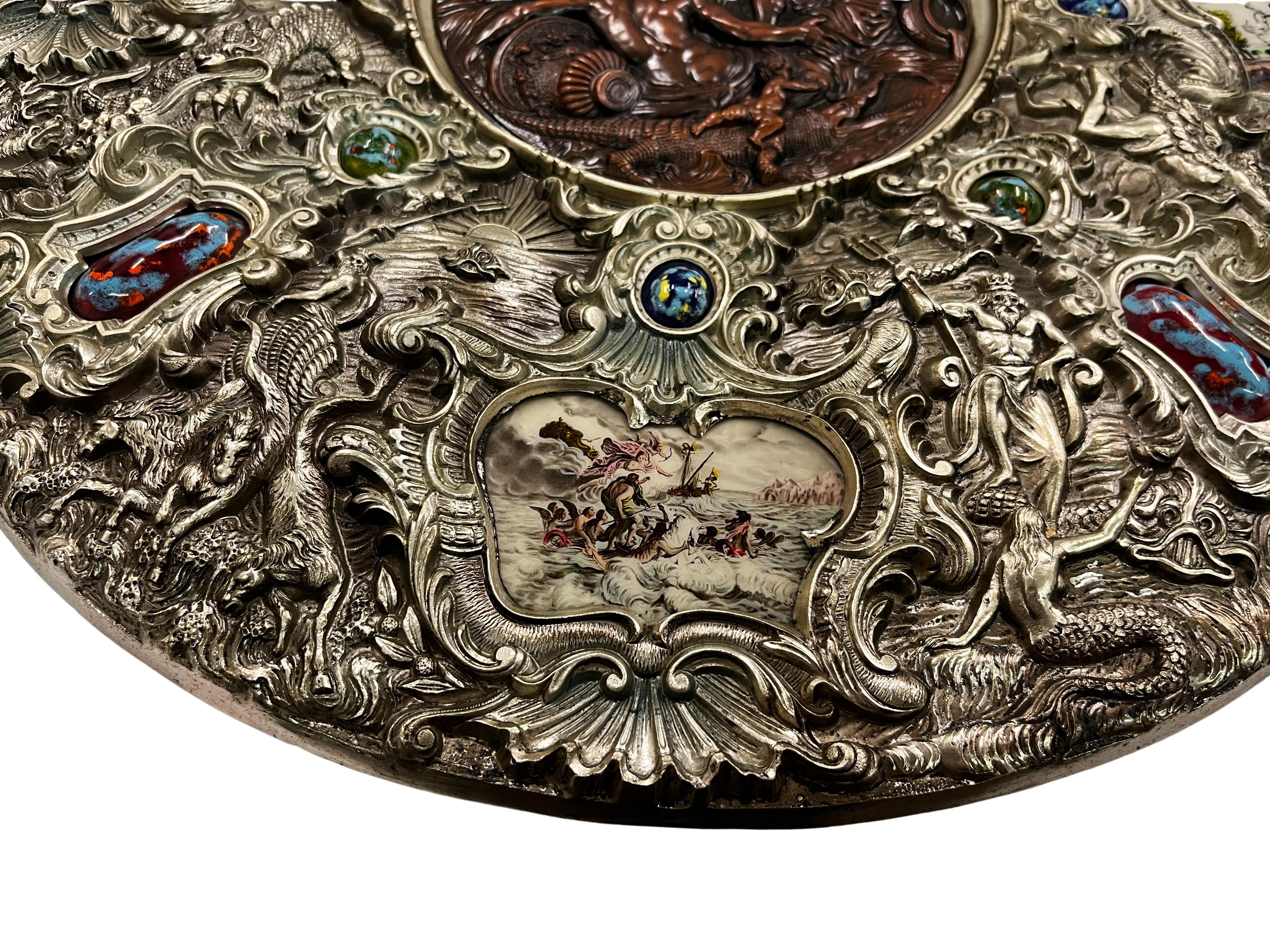 Beeindruckende große Medaillon Platte Emaille Bronze Mythologie Renaissance-Stil Spanien im Angebot 1