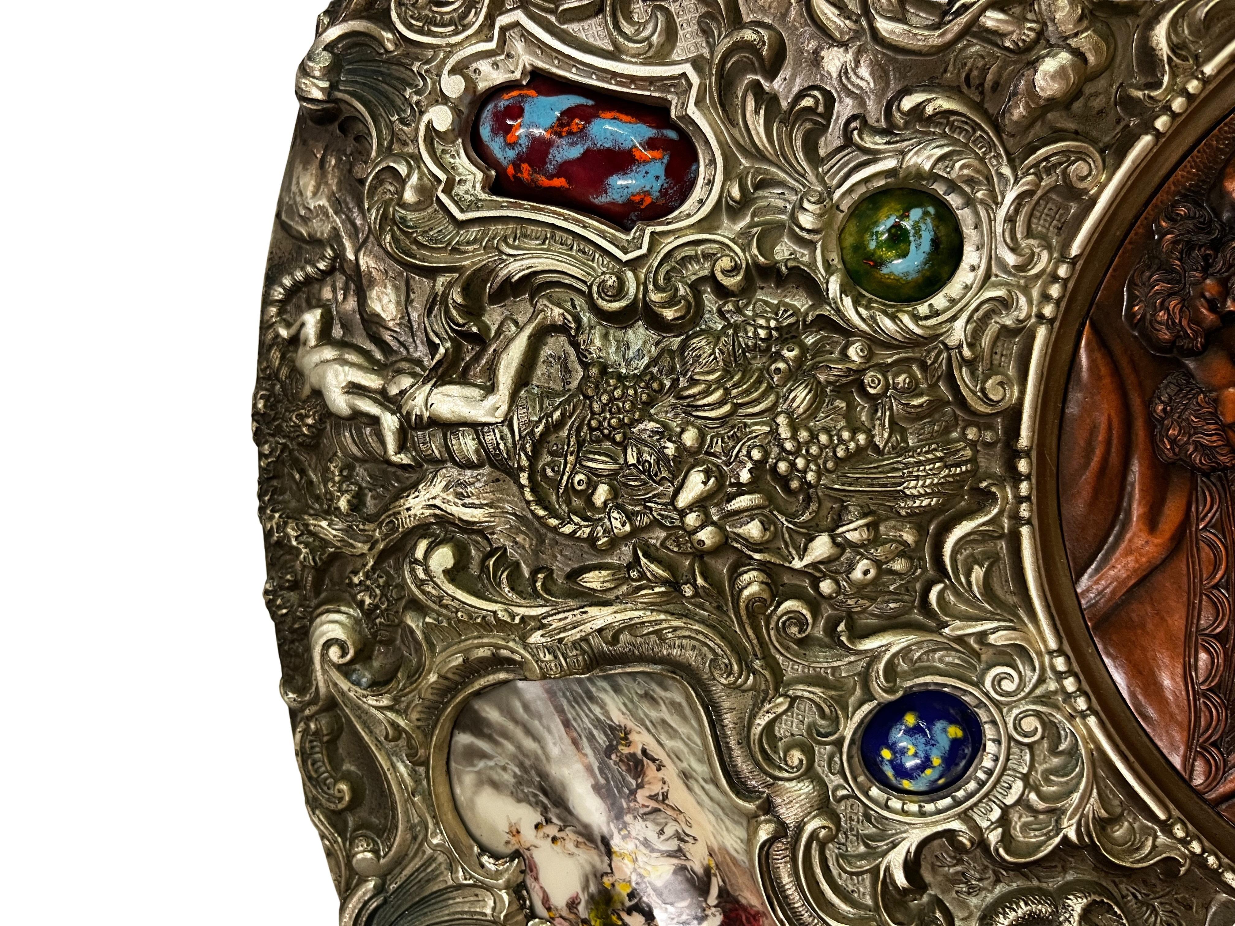 Beeindruckende große Medaillon Platte Emaille Bronze Mythologie Renaissance-Stil Spanien im Angebot 2