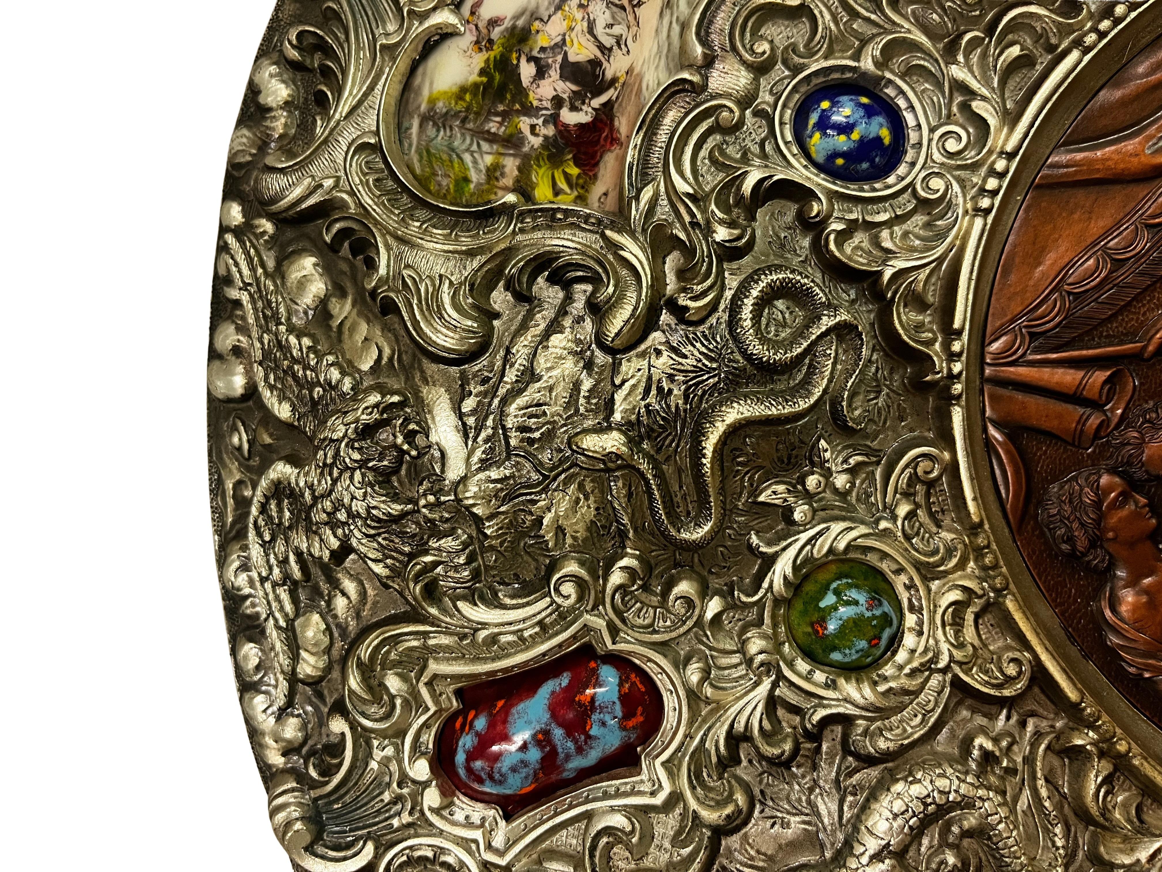 Beeindruckende große Medaillon Platte Emaille Bronze Mythologie Renaissance-Stil Spanien im Angebot 3