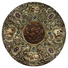 Impressive large medallion plate enamel bronze mythology Renaissance style Spain