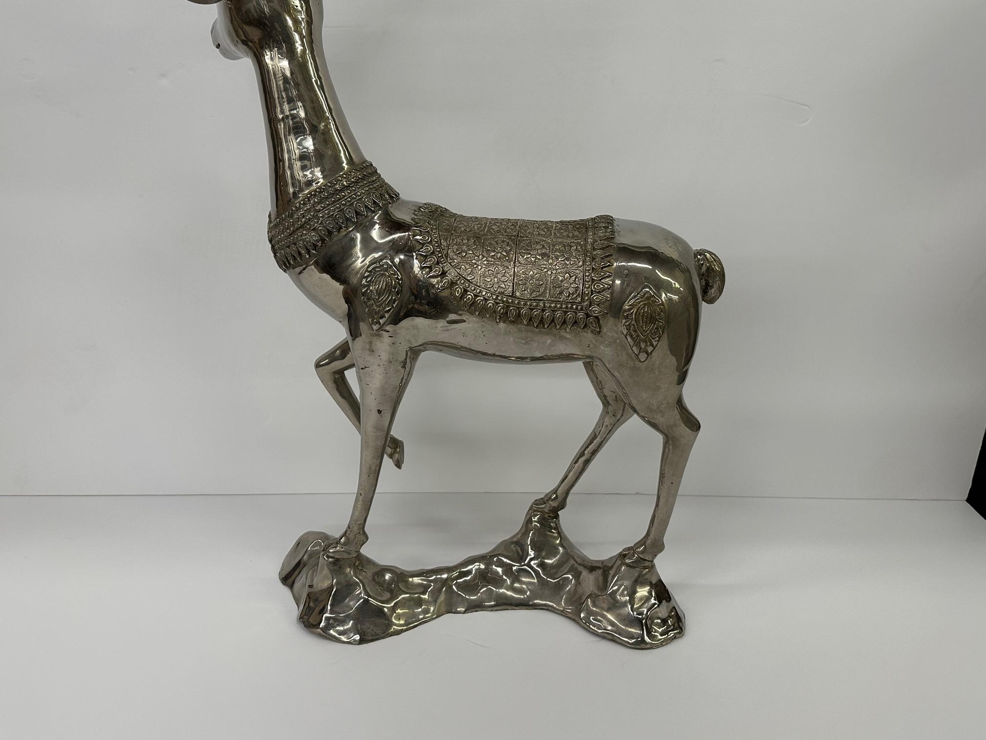 Impressive Large Nickel Plated Brass Deer Sculpture with Meticulous Detail For Sale 5