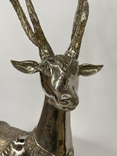Impressive Large Nickel Plated Brass Deer Sculpture with Meticulous Detail