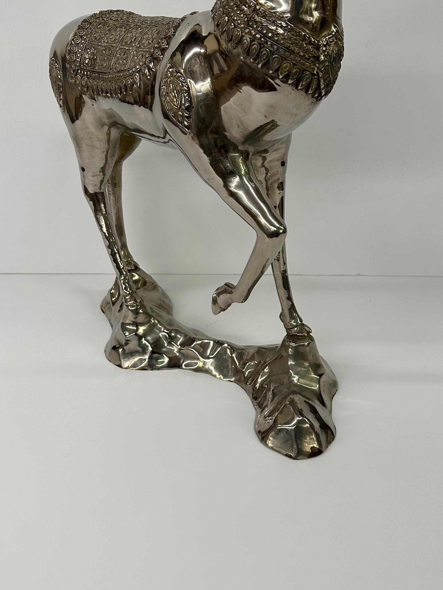 Impressive Large Nickel Plated Brass Deer Sculpture with Meticulous Detail In Good Condition For Sale In Hopewell, NJ