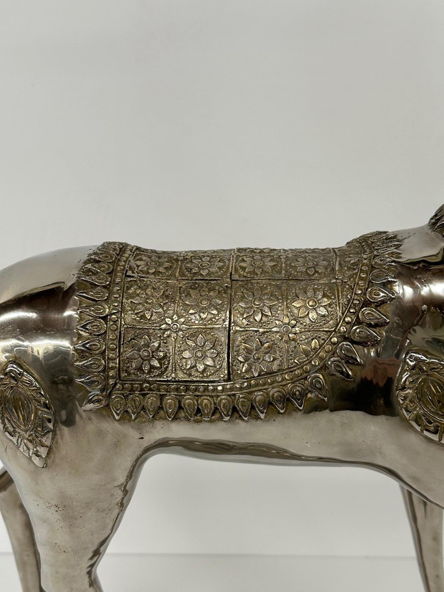 Mid-20th Century Impressive Large Nickel Plated Brass Deer Sculpture with Meticulous Detail For Sale
