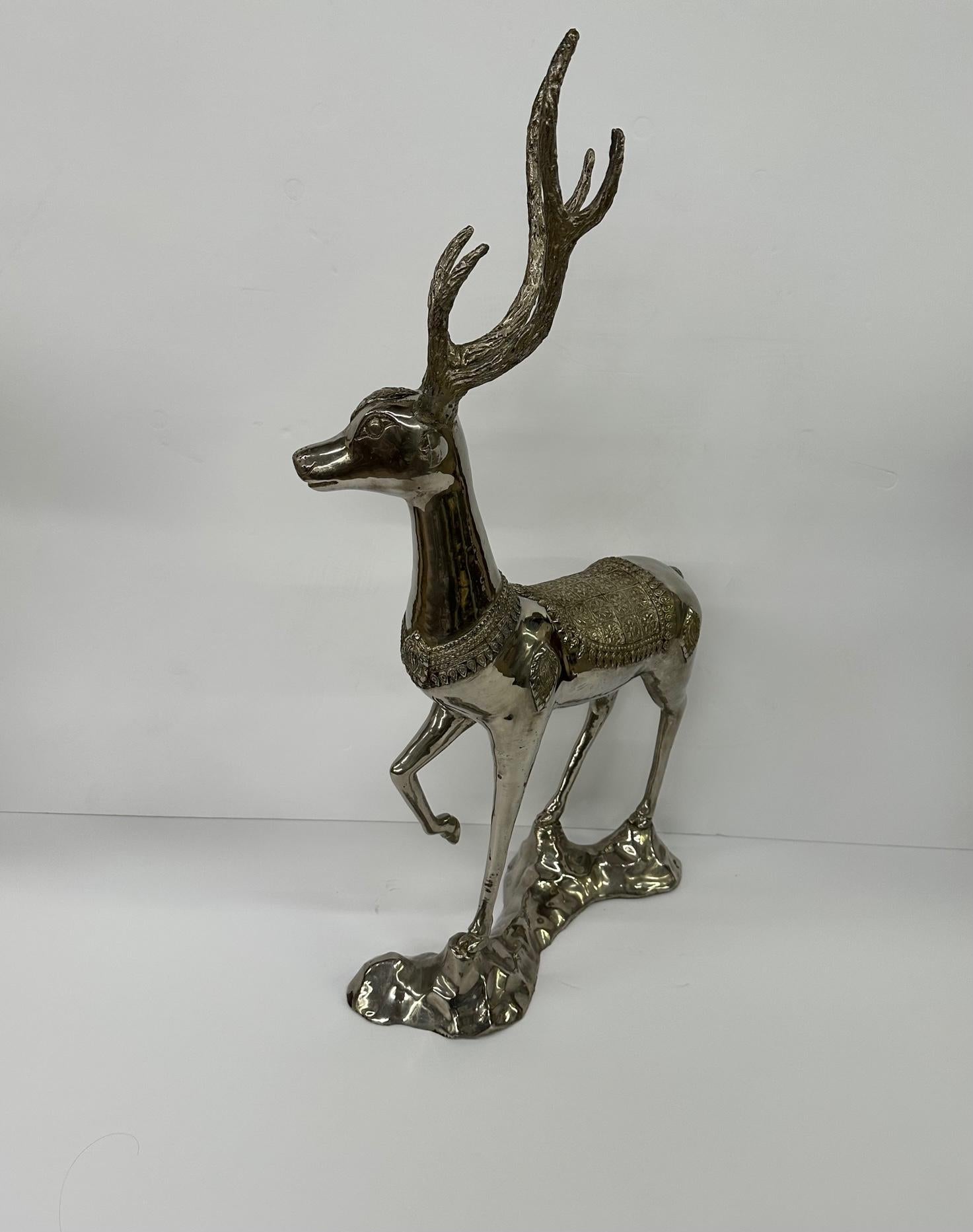 Impressive Large Nickel Plated Brass Deer Sculpture with Meticulous Detail For Sale 4