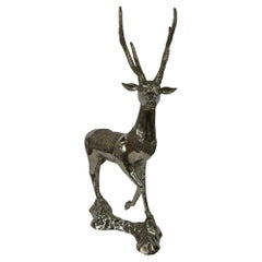 Impressive Large Nickel Plated Brass Deer Sculpture with Meticulous Detail