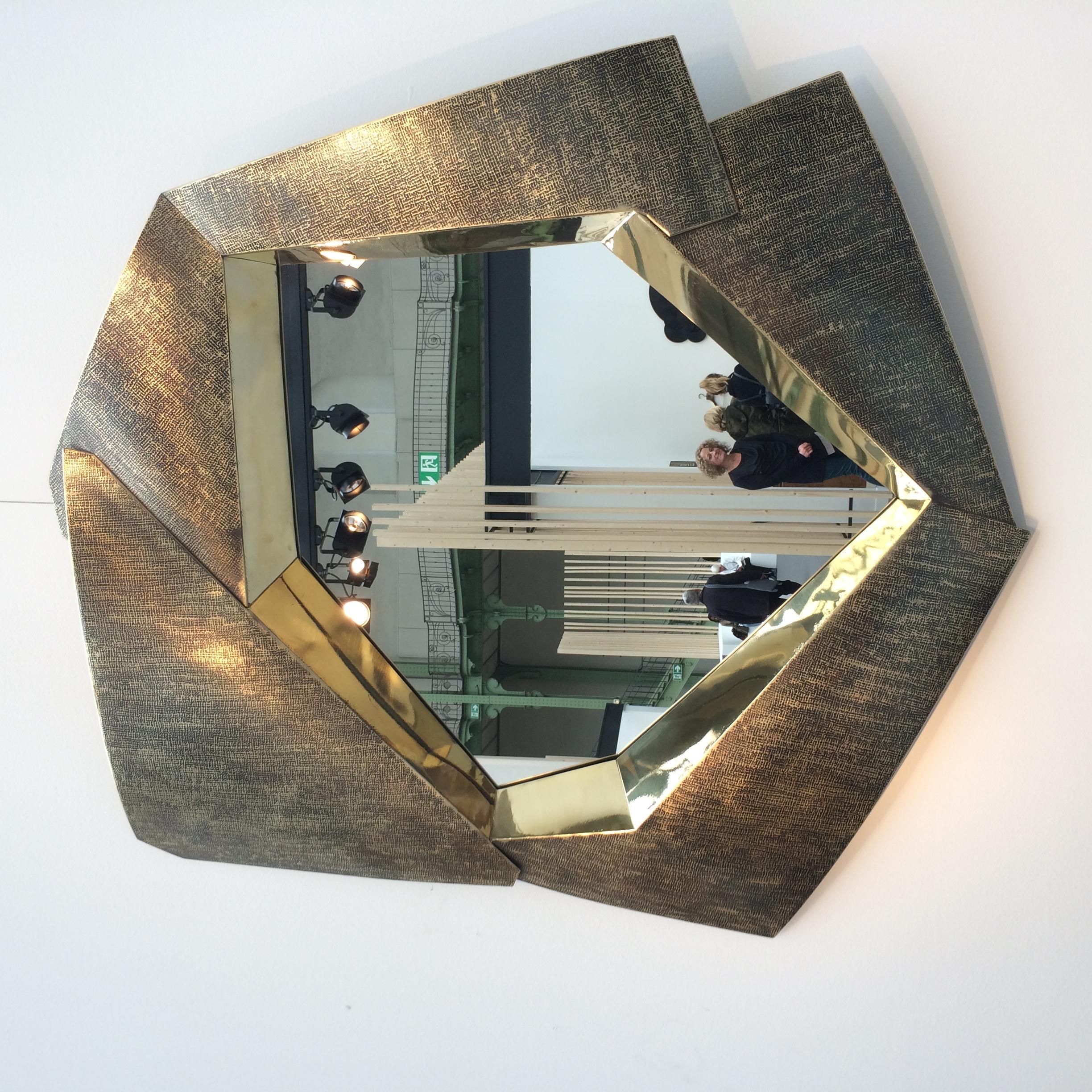 Patinated Impressive Large One of a Kind Brass Mirror, France For Sale