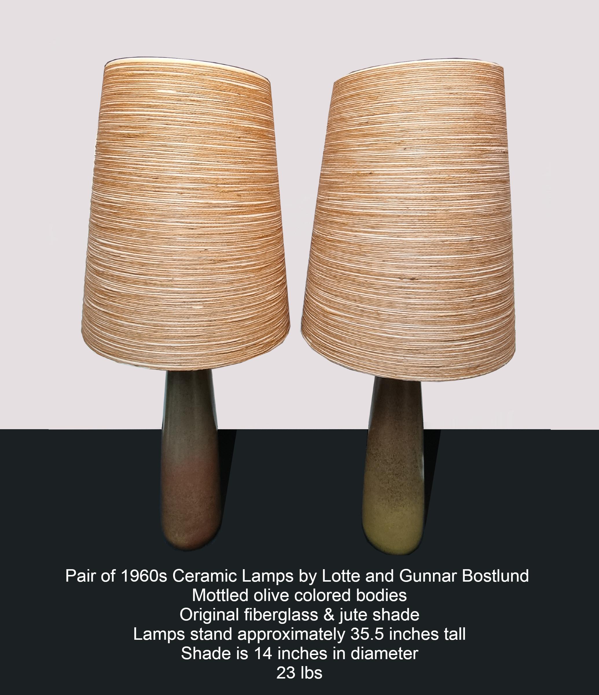 Impressive Large Pair of 1960's Ceramic Lamps by Lotte and Gunnar Bostlund 1