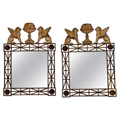 Impressive Large Pair of Gilt Iron & Tole Mirrors with Winged Griffins