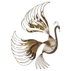 Impressive large "Peacock" wall sculpture in brass by Curtis Jere, 1980s