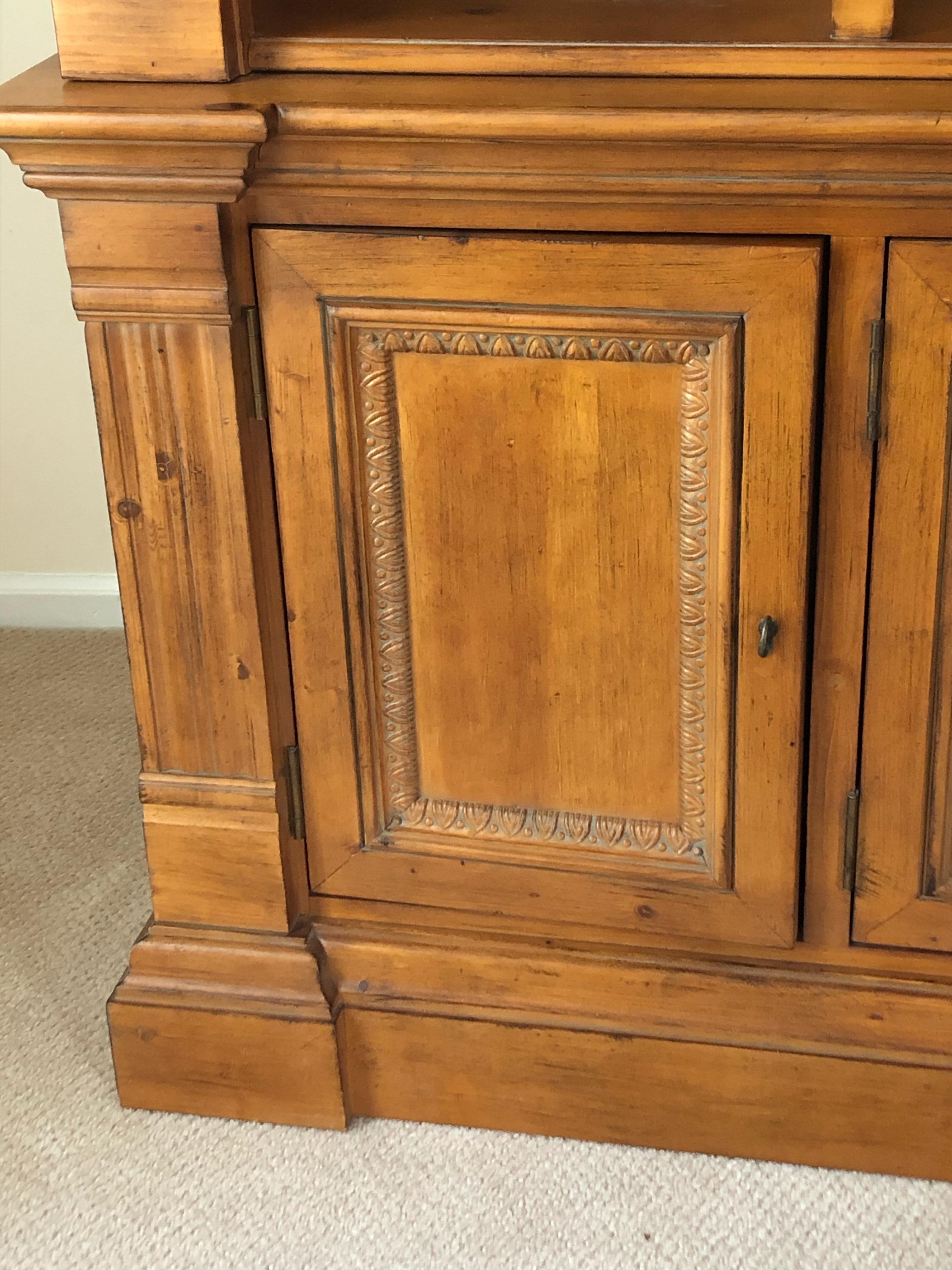 North American Impressive Large Pine Ethan Allen Library Bookcase Cabinet