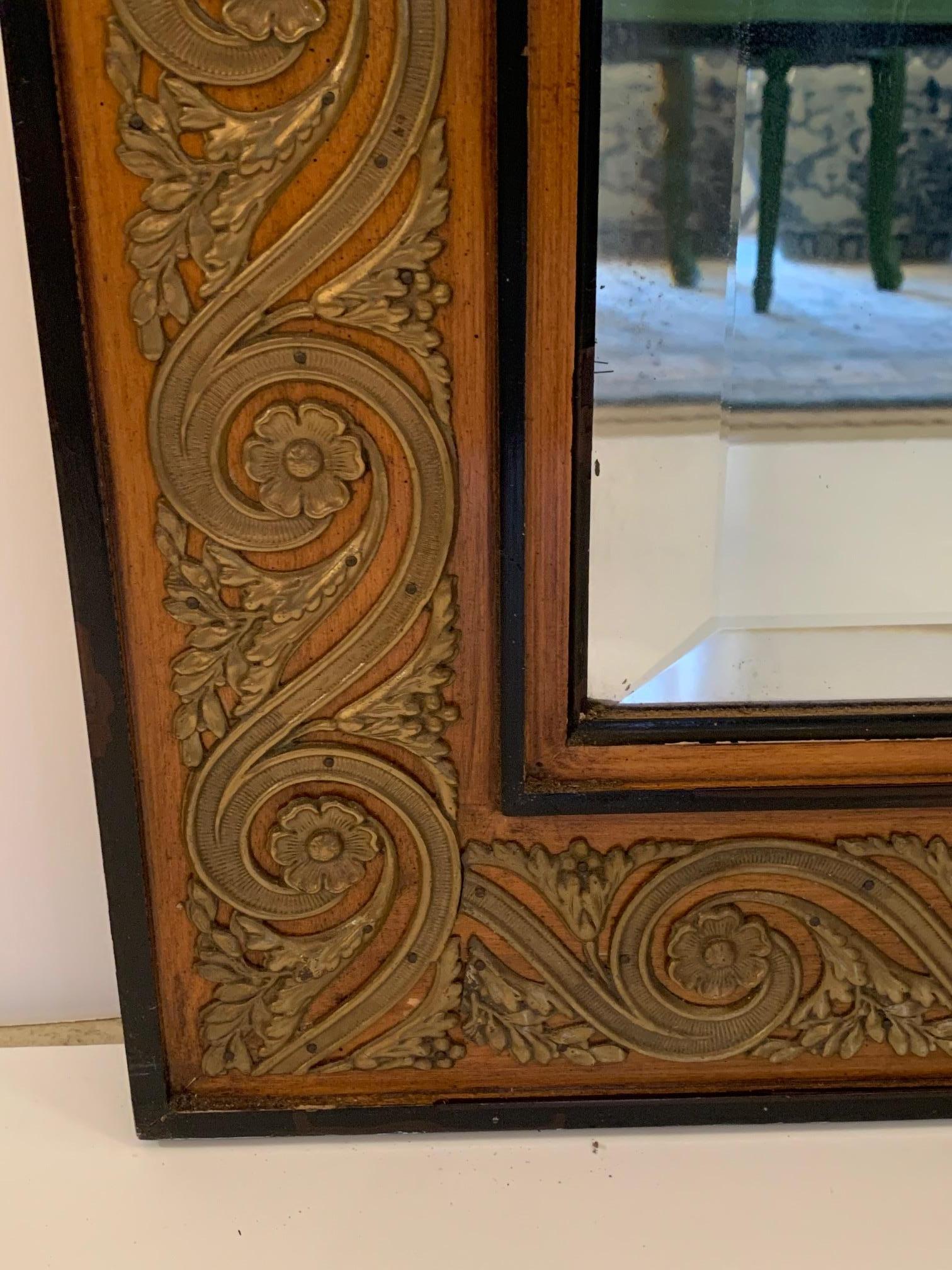 Early 20th Century Impressive Large Rectangular Biedermeier Style Ebony and Walnut Mirror