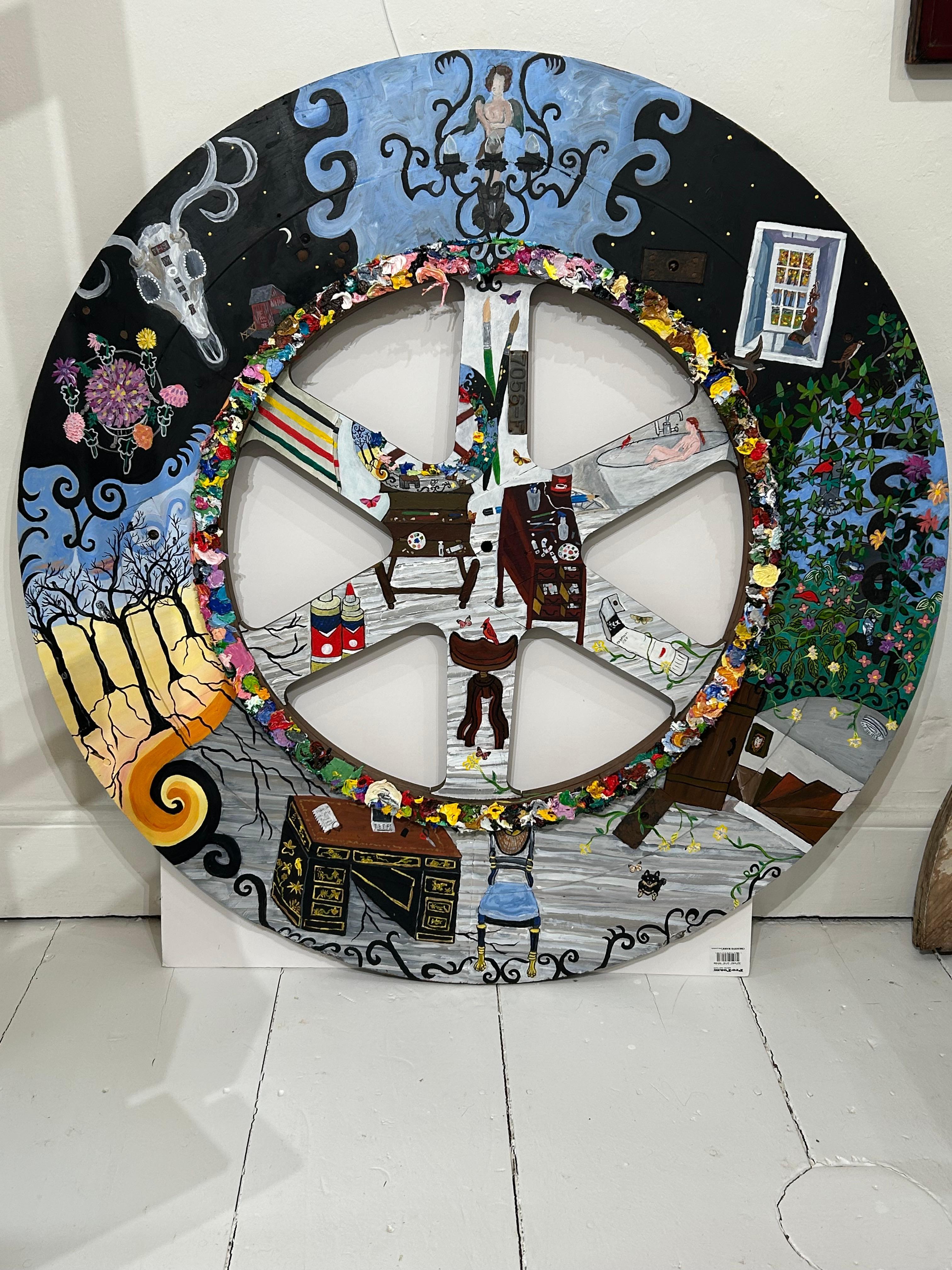 Impresionante Pintura Redonda Grande Studio 360 sobre Rueda Industrial en venta 5