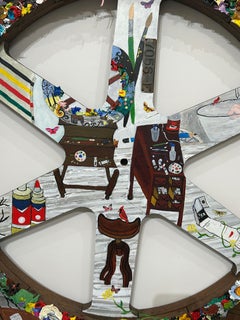 Impressive Large Round Painting Studio 360 on Industrial Wheel