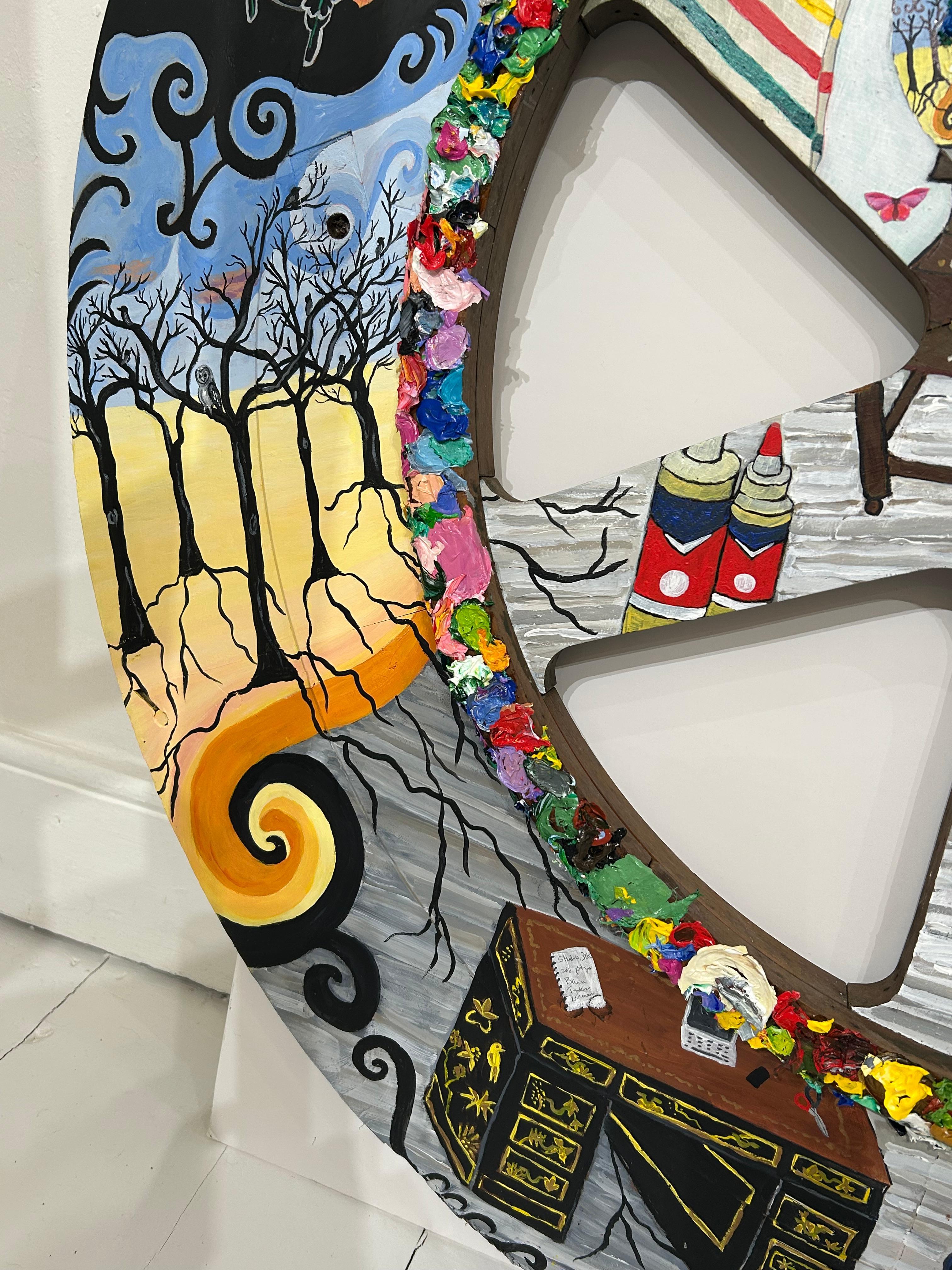 Impresionante Pintura Redonda Grande Studio 360 sobre Rueda Industrial Estadounidense en venta