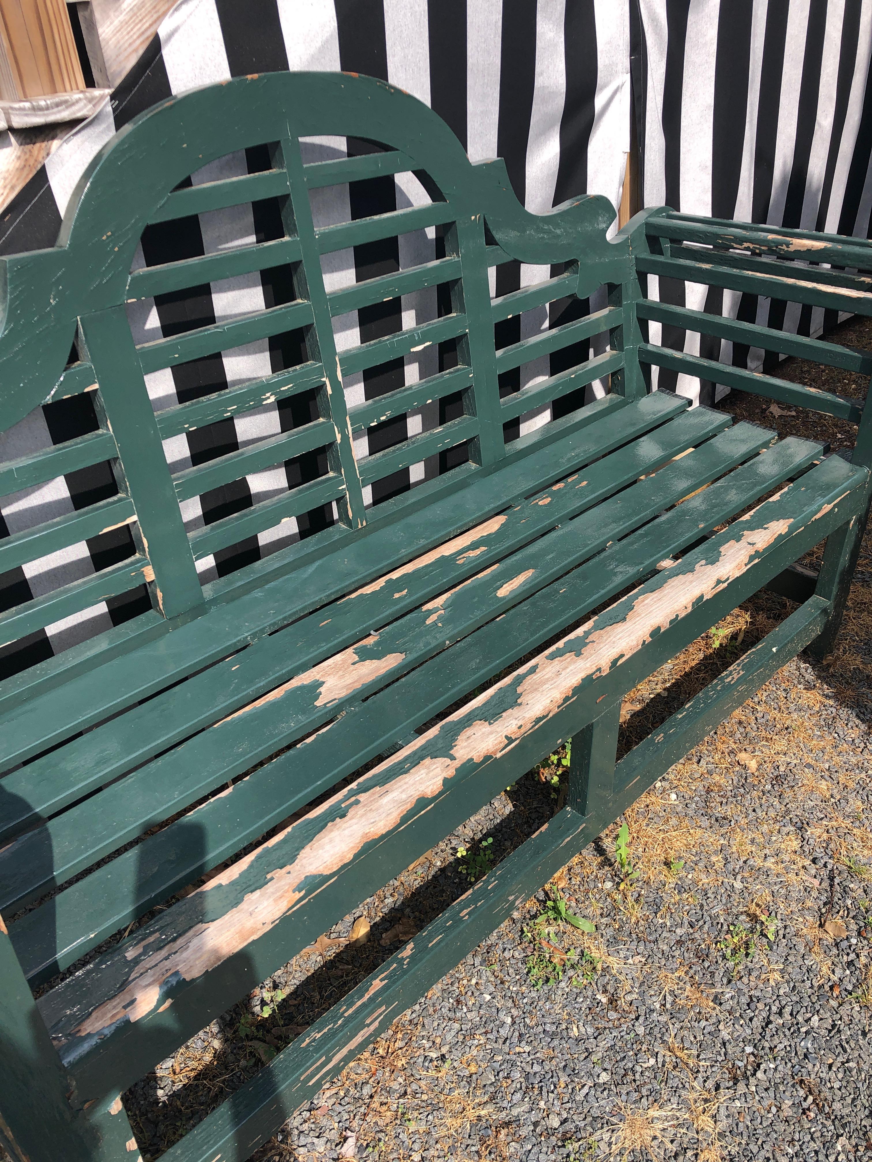 Impressive Large Solid English Edwardian Lutyens Style Bench in Teak In Distressed Condition In Hopewell, NJ