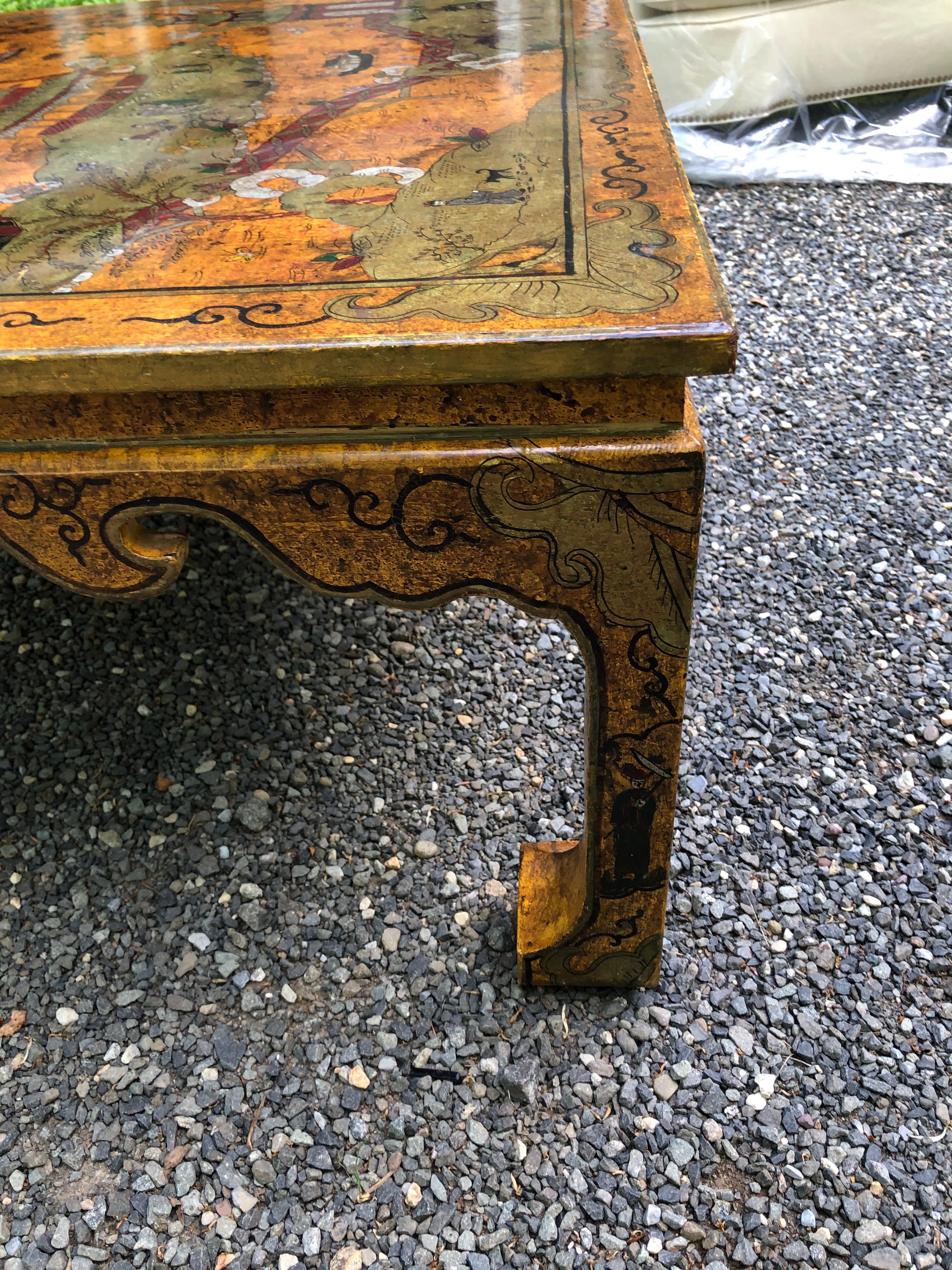 Impressive Large Square Hand Painted Chinoiserie Coffee Table 4