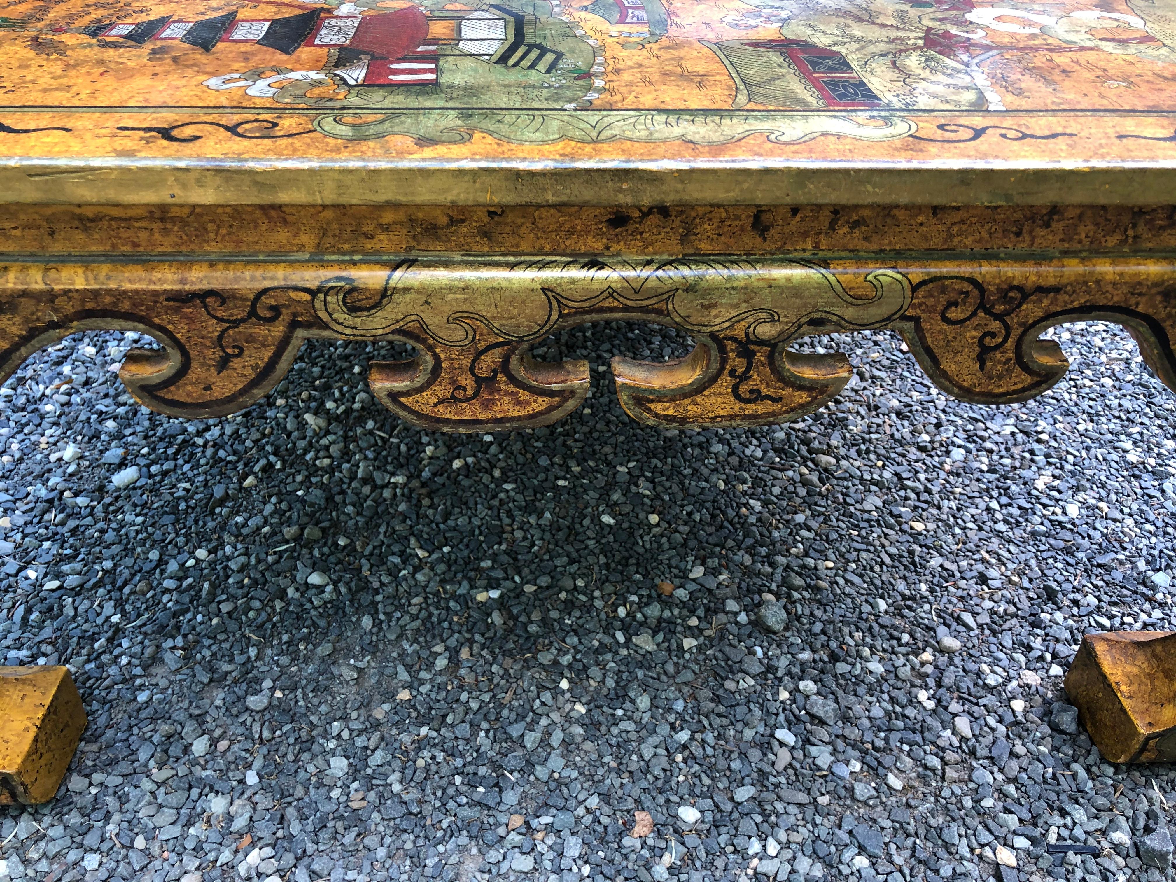 Impressive Large Square Hand Painted Chinoiserie Coffee Table 1