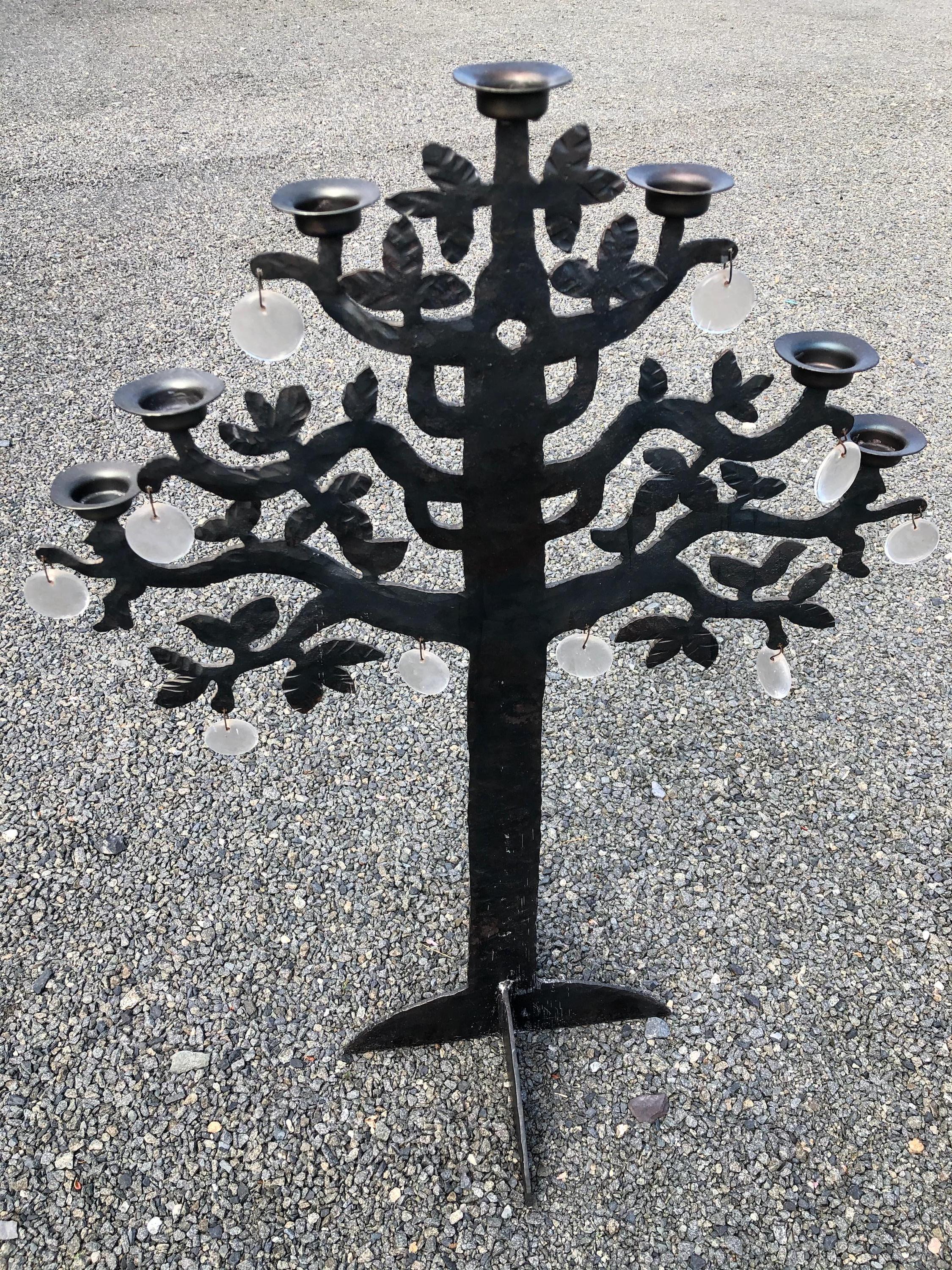 Wonderful large iron Danish Mid-Century Modern candelabra in the shape of a stylized tree with room for 7 candles.