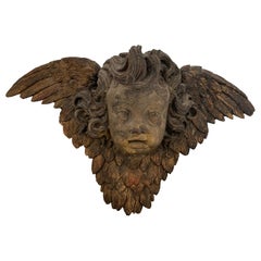 Impressive Large Terracotta Carved Wall Sculpture of Cherub's Face