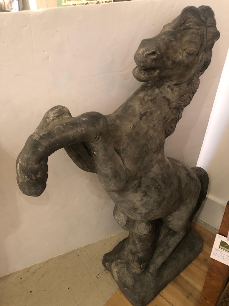 Impressive Pair of Large Vintage Statuesque Horse Garden Statues at