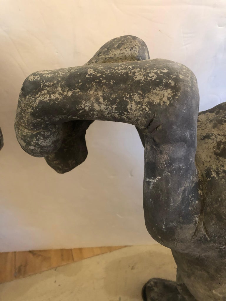 Impressive Pair of Large Vintage Statuesque Horse Garden Statues at