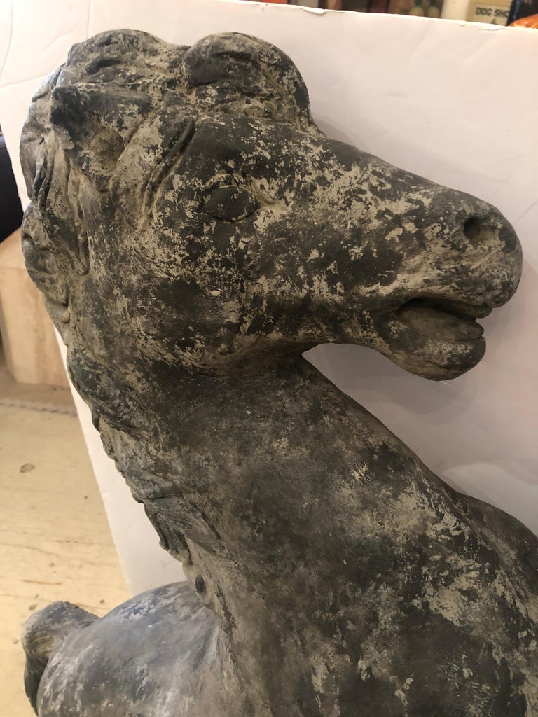 Impressive Pair of Large Vintage Statuesque Horse Garden Statues at