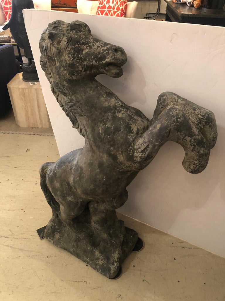 Impressive Pair of Large Vintage Statuesque Horse Garden Statues at